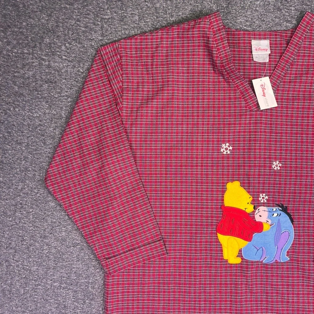 Disney Nightshirt Womens L/XL Red Plaid Winnie Pooh Eeyore Christmas Sleepwear - Picture 8 of 16